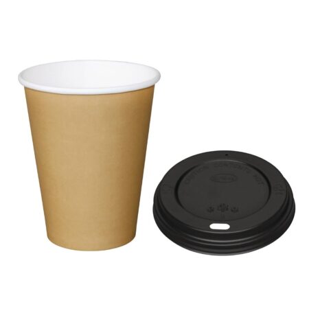 Fiesta Hot Cups Single Wall Kraft with Black Lid - 340ml 12oz (Box 1000)