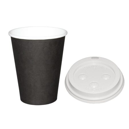 Fiesta Hot Cups Single Wall Black with White Lid - 340ml 12oz (Box 1000)