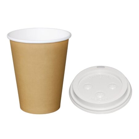 Fiesta Hot Cups Single Wall Kraft with White Lid - 340ml 12oz (Box 1000)
