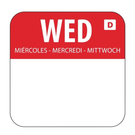 Hygiplas Day of the Week Dissolvable Label Wednesday 1'' (Roll 1000)