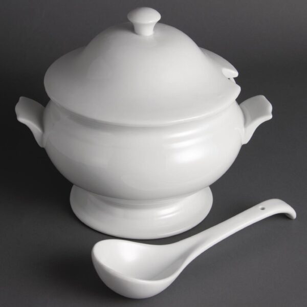 Olympia Whiteware Soup Tureen & Ladle White - 2.5Ltr 88oz 227x250mm 9x9 3/4" - Image 3