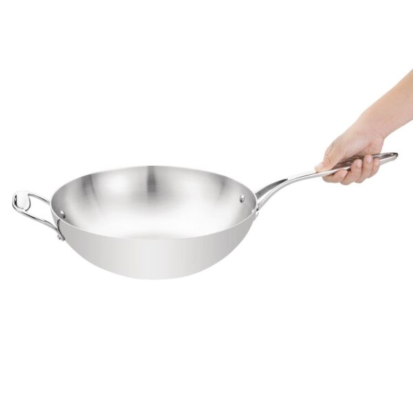 Vogue Tri-wall Wok Flat Bottom St/St - 300mm 12" - Image 4