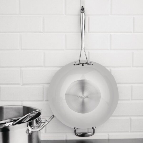 Vogue Tri-wall Wok Flat Bottom St/St - 300mm 12" - Image 6