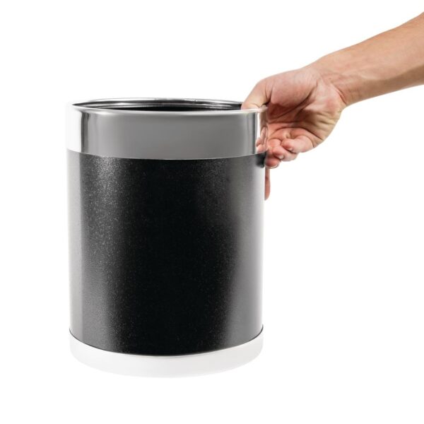 Bolero Black Waste Paper Bin with Silver Rim - 10.2Ltr - Image 2