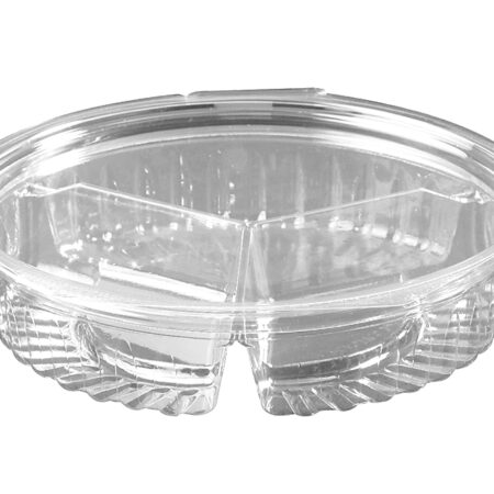 Plastic Container Round 3 Compartment - Hinged Flat Lid 568ml