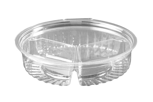 Plastic Container Round 3 Compartment - Hinged Flat Lid 568ml