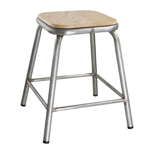 Bolero Galvanised Steel Low Stool with Wooden Seatpad (Pack of 4