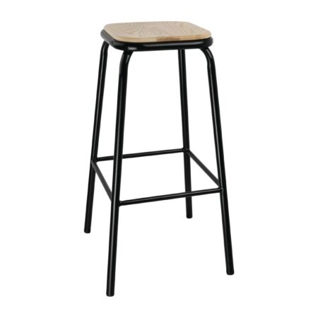 Bolero Black High Stool with Wooden Seatpad (Pack of 4