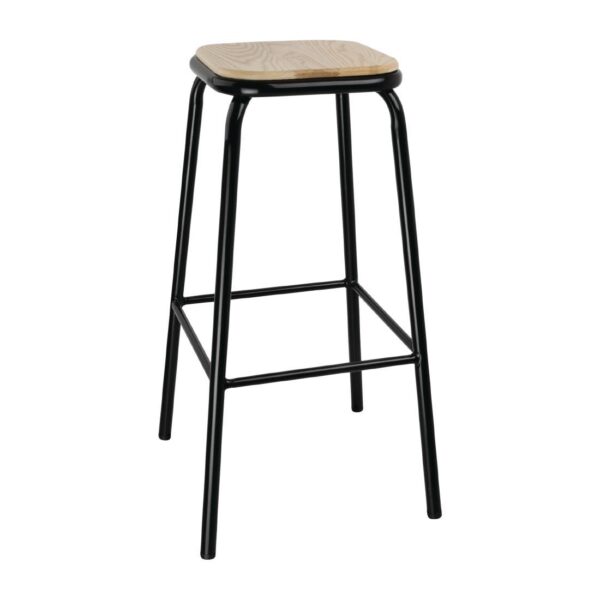 Bolero Black High Stool with Wooden Seatpad (Pack of 4