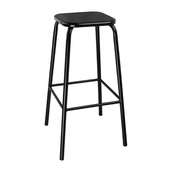 Bolero Black High Stool with Metal Seatpad (Pack of 4