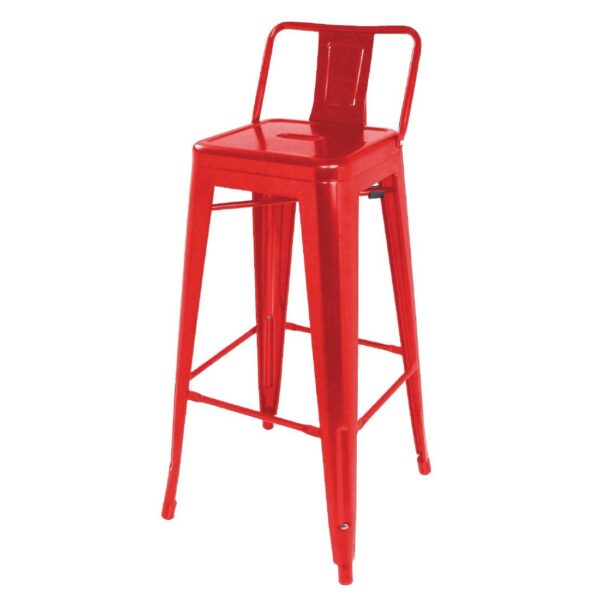 Bolero Steel Bistro High Stools with Back Rests Red (Pack of 4