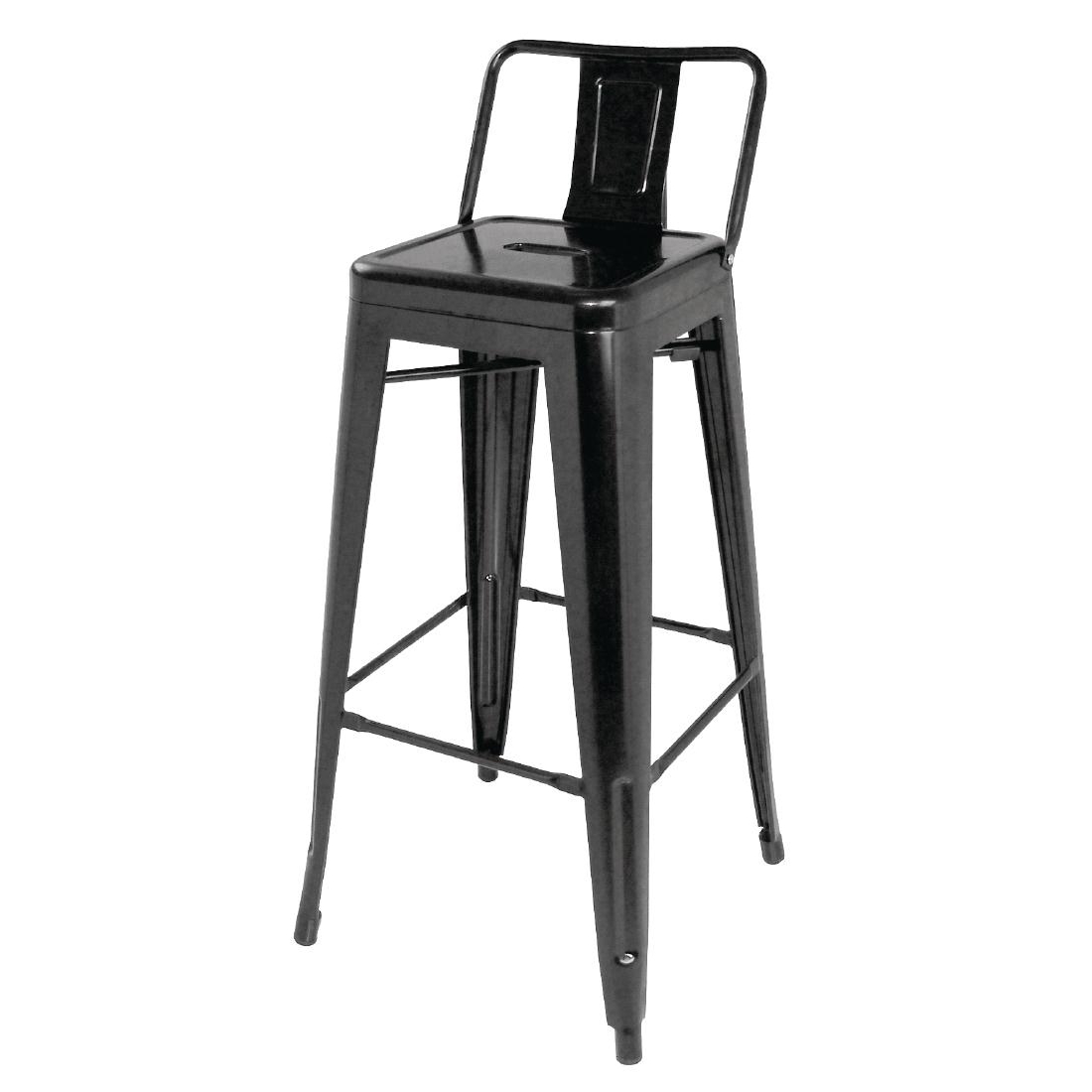 Bolero Steel Bistro High Stools with Back Rests Black (Pack of 4