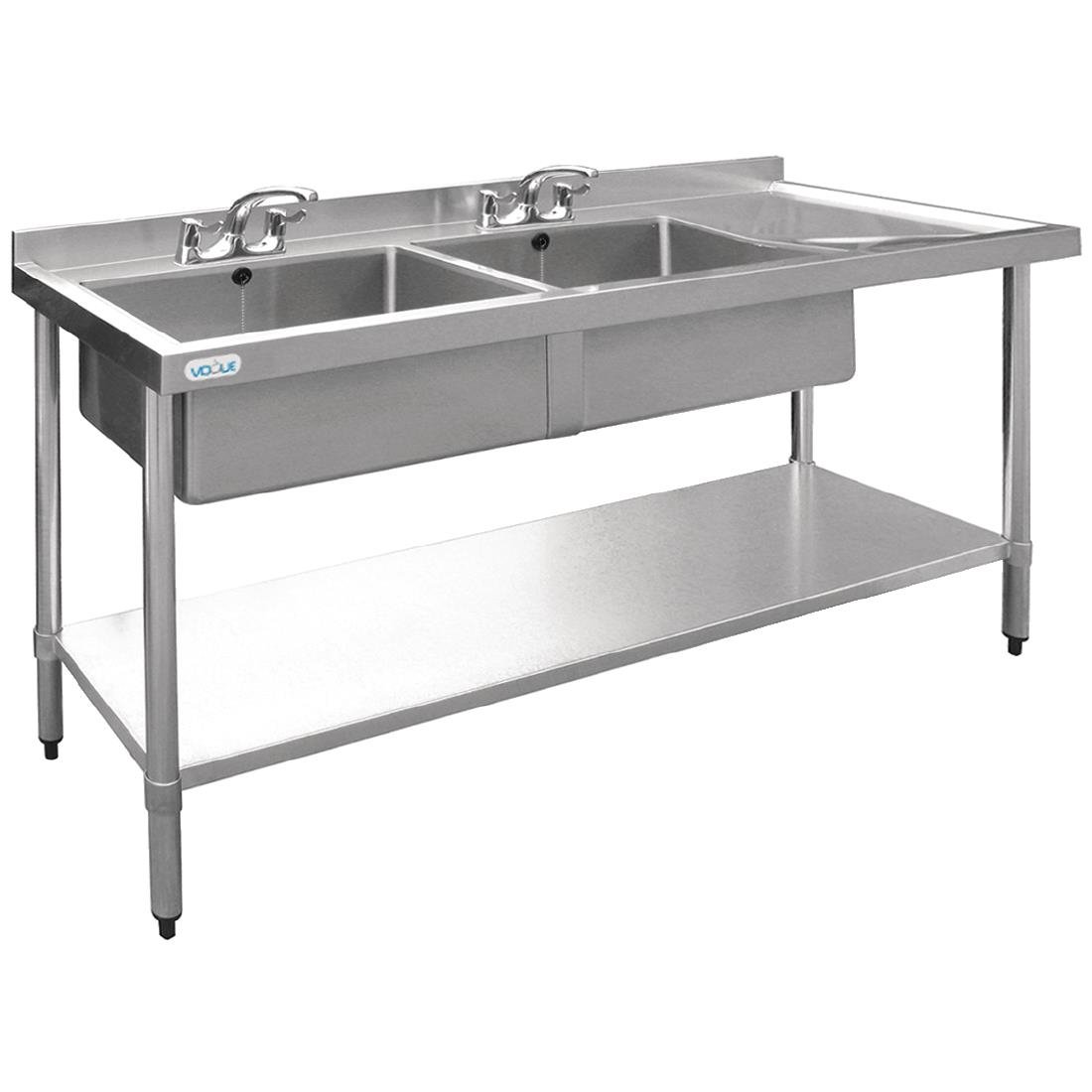 Vogue Stainless Steel Double Bowl Sink Right Hand Drainer 1500mm