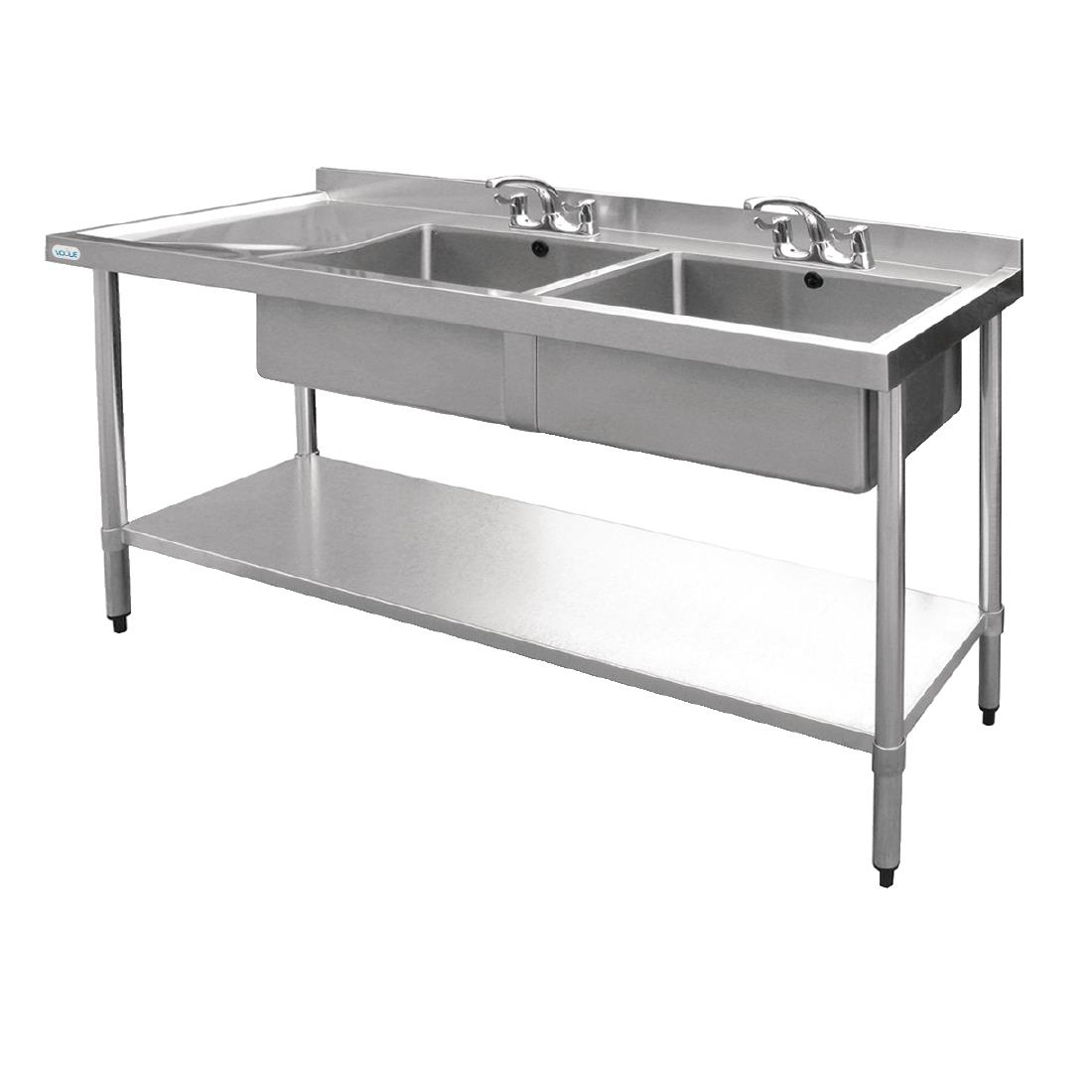 Vogue Double Bowl Sink Left Hand Drainer 1800mm