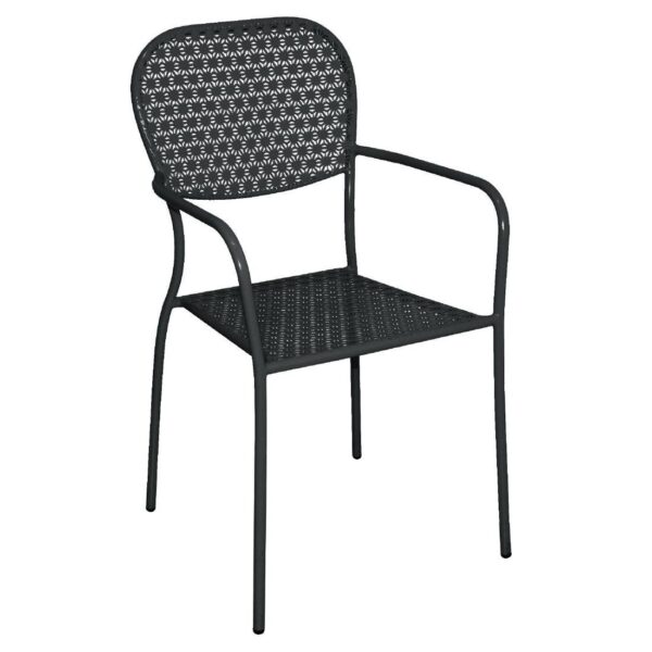 Bolero Black Steel Patterned Bistro Armchairs (Pack of 4
