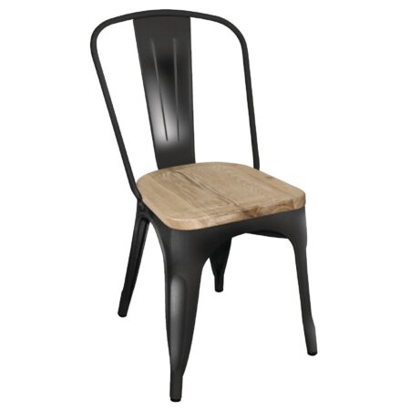 Bolero Steel Dining Side Chairs with Wooden Seat pads Black (Pack of 4