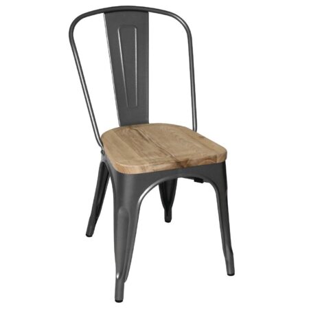 Bolero Steel Dining Side Chairs with Wooden Seat pads Grey (Pack of 4
