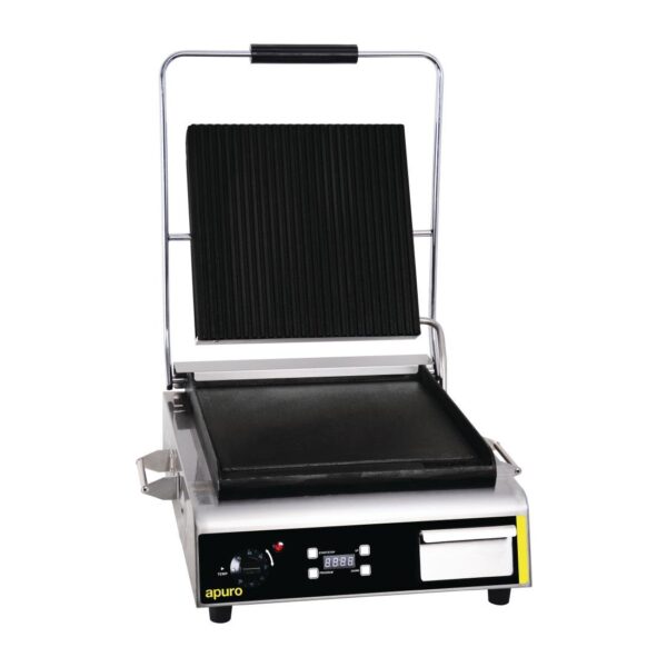 Apuro Jumbo Ribbed Top Flat Bottom Contact Grill