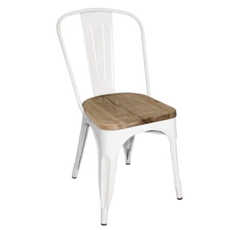 Bolero White Steel Dining Sidechairs with Wood Seatpad (Pack of 4