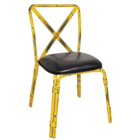 Bolero Antique Yellow Steel Chairs with Black PU Seat (Pack of 4