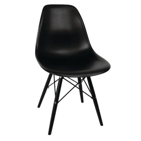 Bolero Black Moulded Chairs with Black Wooden Legs (Pack of 2