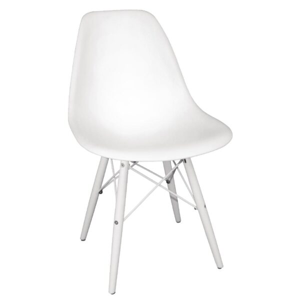 Bolero White Moulded Chairs with White Wooden Legs (Pack of 2